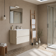 Mobile Bagno Sospeso Easy 2 Cassetti 60 cm Rovere Ghiaccio con Specchio e LED