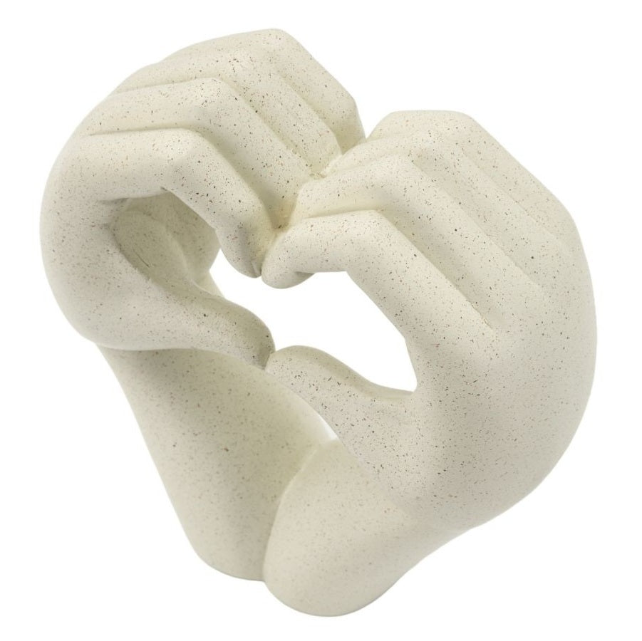 Scultura Love Stons Beige  16,5x7x20cm in Poliresina Mani a Cuore