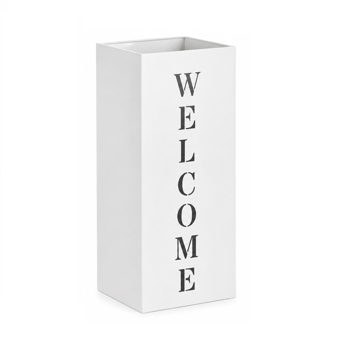 Set 2 Portaombrelli Dyrin Welcome Bianco H52 cm in Acciaio con Vaschetta Scolapioggia