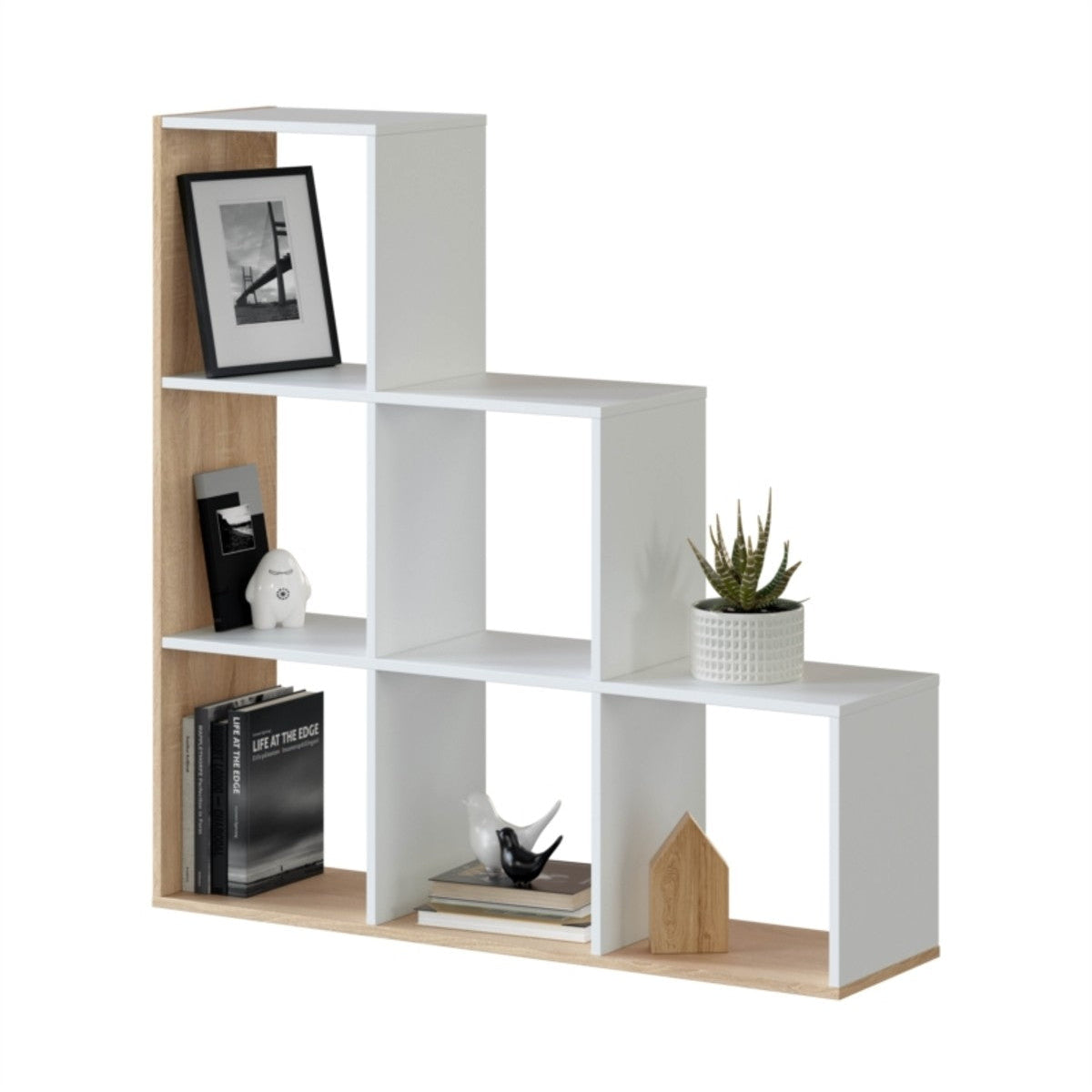 Libreria a Scaletta 6 Cubi 108x28x110 cm Design Moderno