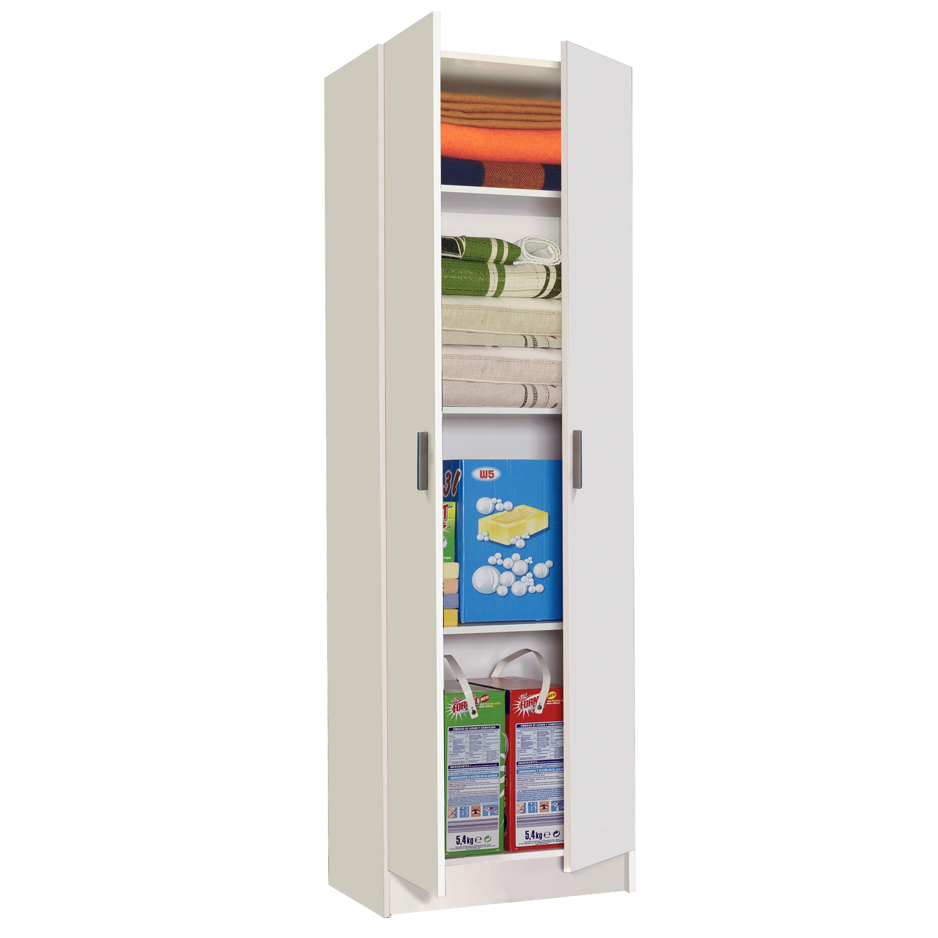 Armadio Multiuso Slim 2 Ante con 3 Ripiani Regolabili 59x37x180 cm Bianco