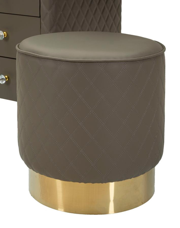 Toeletta Sharon Grigia con Puff 120x40x75 cm Simil Pelle Trapuntata e Oro