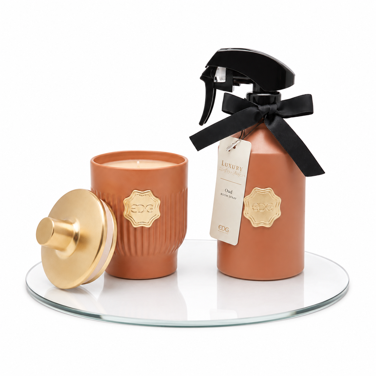 Set Profumo Casa Luxury Oud con Candela, Spray e Base in Vetro