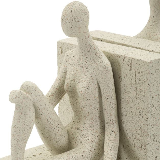 Set 2 Fermalibri Donne Beige in Poliresina 24x10x20,5cm Scultura Decorativa Stile Moderno