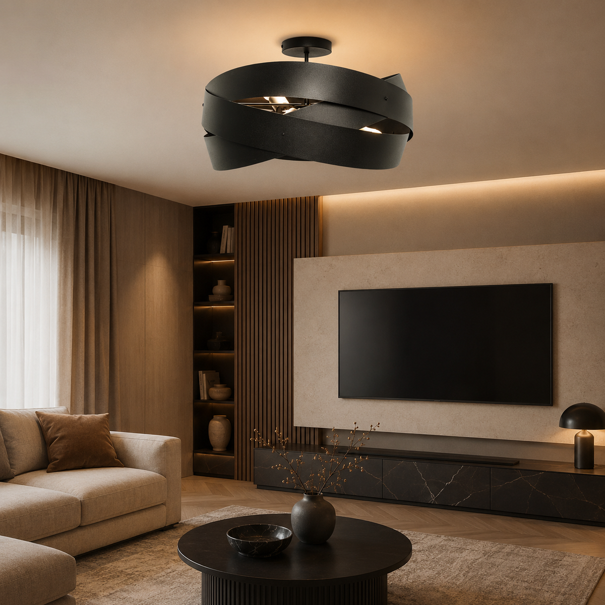 Lampada da Soffitto Lampadario Tornado 3xE27 Nero