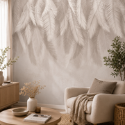 Pannello Parato Effetto Foglie Tropicali Beige Vinilico Lavabile Ibiza 1,59 x 2,70 m