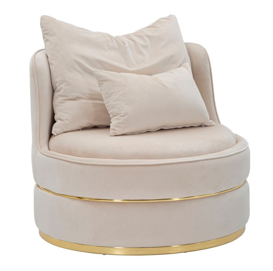 Poltrona Paris Space Crema e Oro Mauro Ferretti Ø84x72 cm con 2 Cuscini