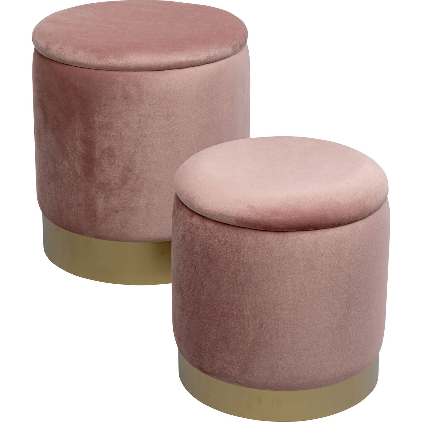 Set 2 Sgabelli Pouf Contenitore Cherry Storage Rosa con Dettagli Ottone