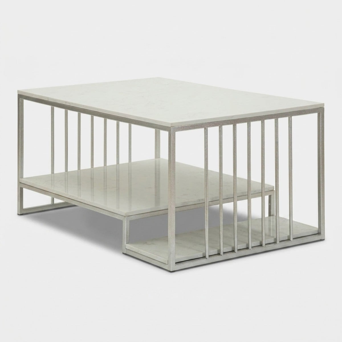 Tavolo da Caffè Kayseri 90x60x45 cm Silver con Doppio Piano Effetto Marmo