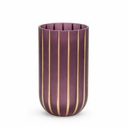 Vaso Rosa Prugna con Dettagli Righe Oro In Vetro 12x20cm