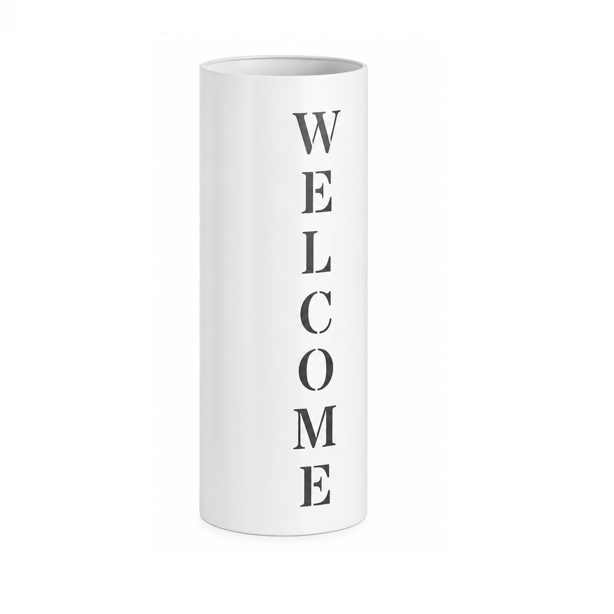 Set 2 Portaombrelli Dyrin Welcome Bianco H52 cm in Acciaio con Vaschetta Scolapioggia