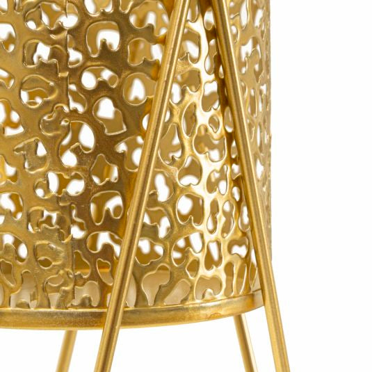 Set 2 Portavasi Oro in Metallo Decorato con Supporto Ø21 e Ø18 cm