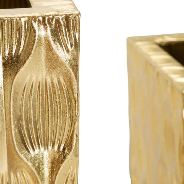 Set 2 Portavasi Glam con Petali Dorati 40x40x100 e 31x31x81 cm
