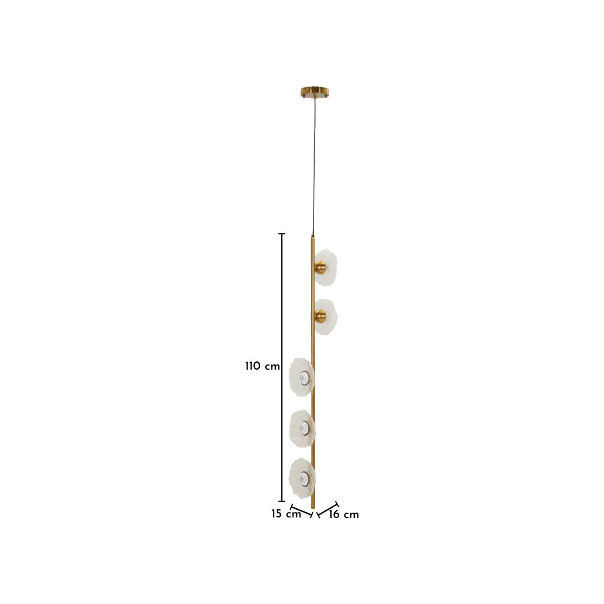 Lampadario Emily Verticale 5 Luci Oro e Vetro Trasparente 15x16x110 cm