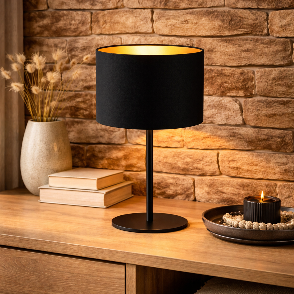 Lampada da Tavolo Alice Nero Oro H 40,5 cm Attacco E27