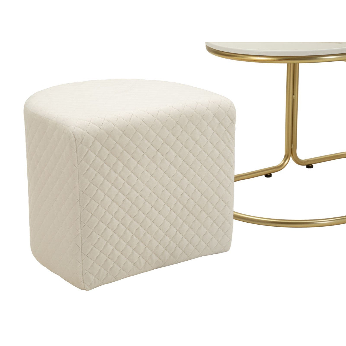 Tavolino da Caffè Relax 79x45x44 cm con 2 Pouf Beige e Oro