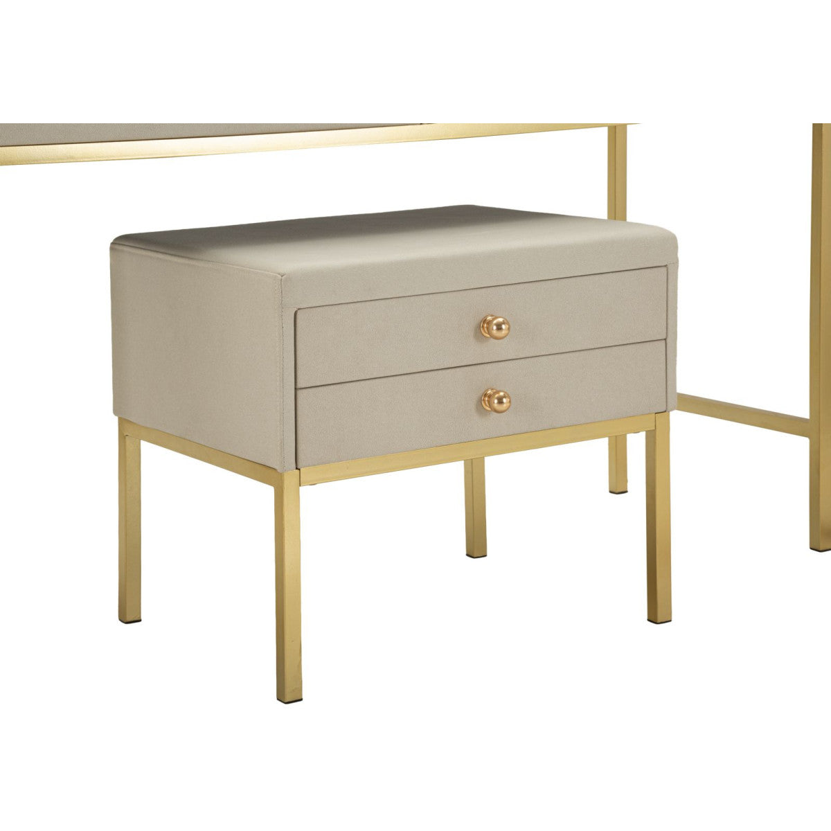 Toeletta Luxury 120 cm con Specchio e Sgabello Beige e Oro con Piano Effetto Marmo