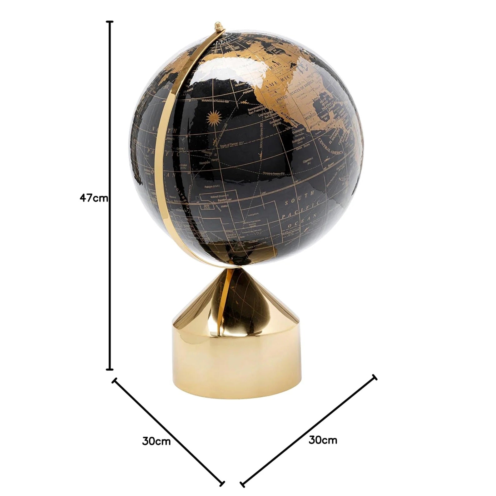 Oggetto decorativo Mappamondo Globe Top Nero e Oro con Base Elegante