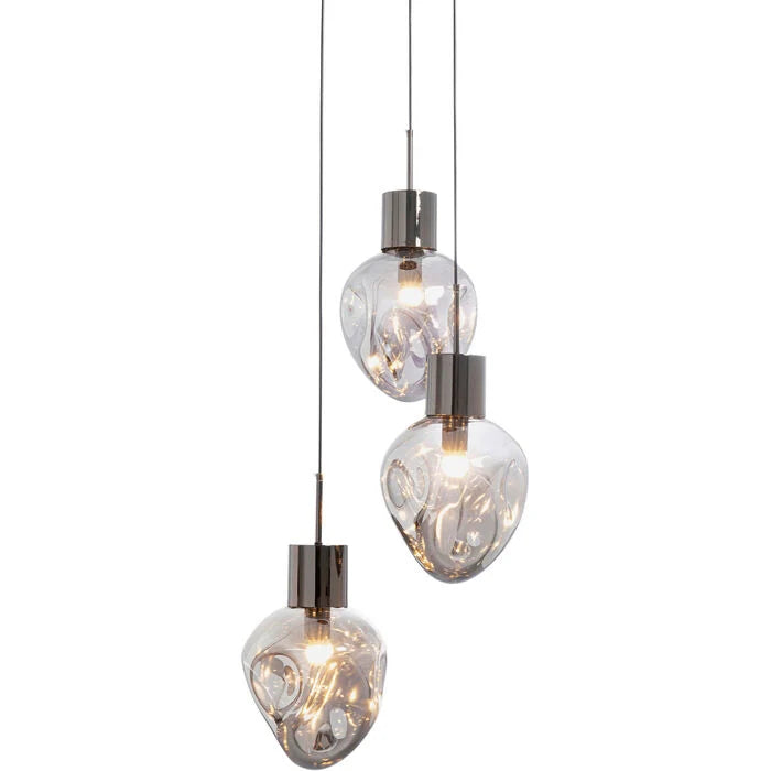 Lampadario a Sospensione Supernova Smoky Tre Sfere Design Organico Ø45cm