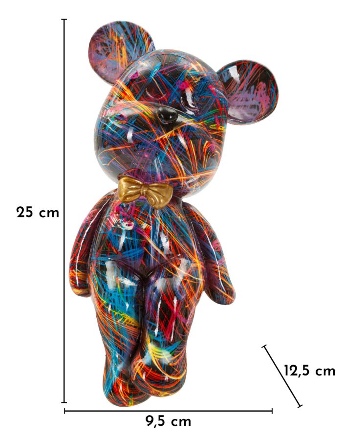 Scultura Orsetto Psyco Multicolore 12,5x9,5x25 cm in Resina con Papillon Oro
