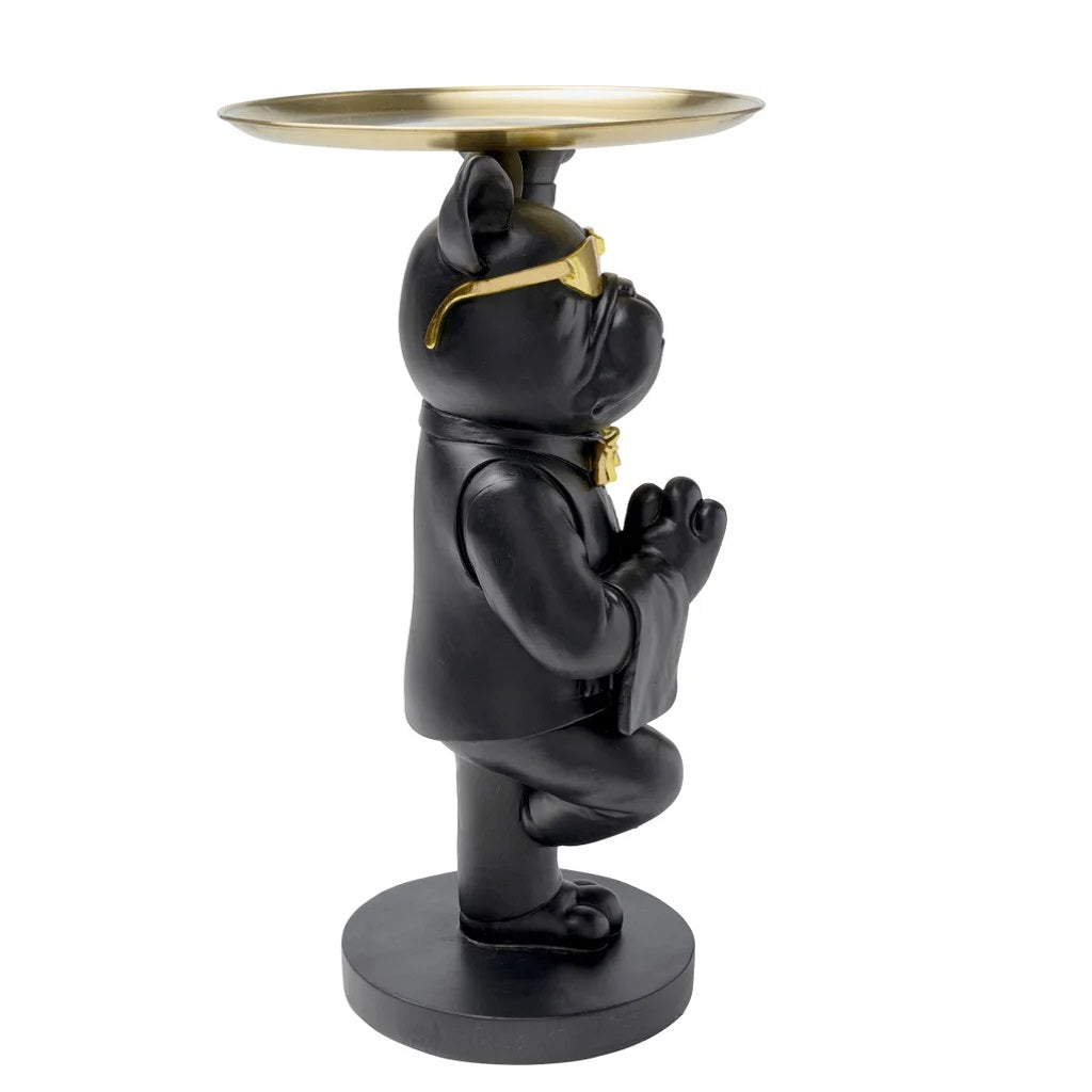 Tavolino Decorativo Cool Bulldog Tray Nero e Oro con Vassoio Design Moderno