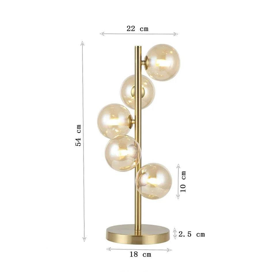 Lampada da Tavolo Moderna Scala Balls Ottone con Sfere in Vetro Fumé 5 Luci