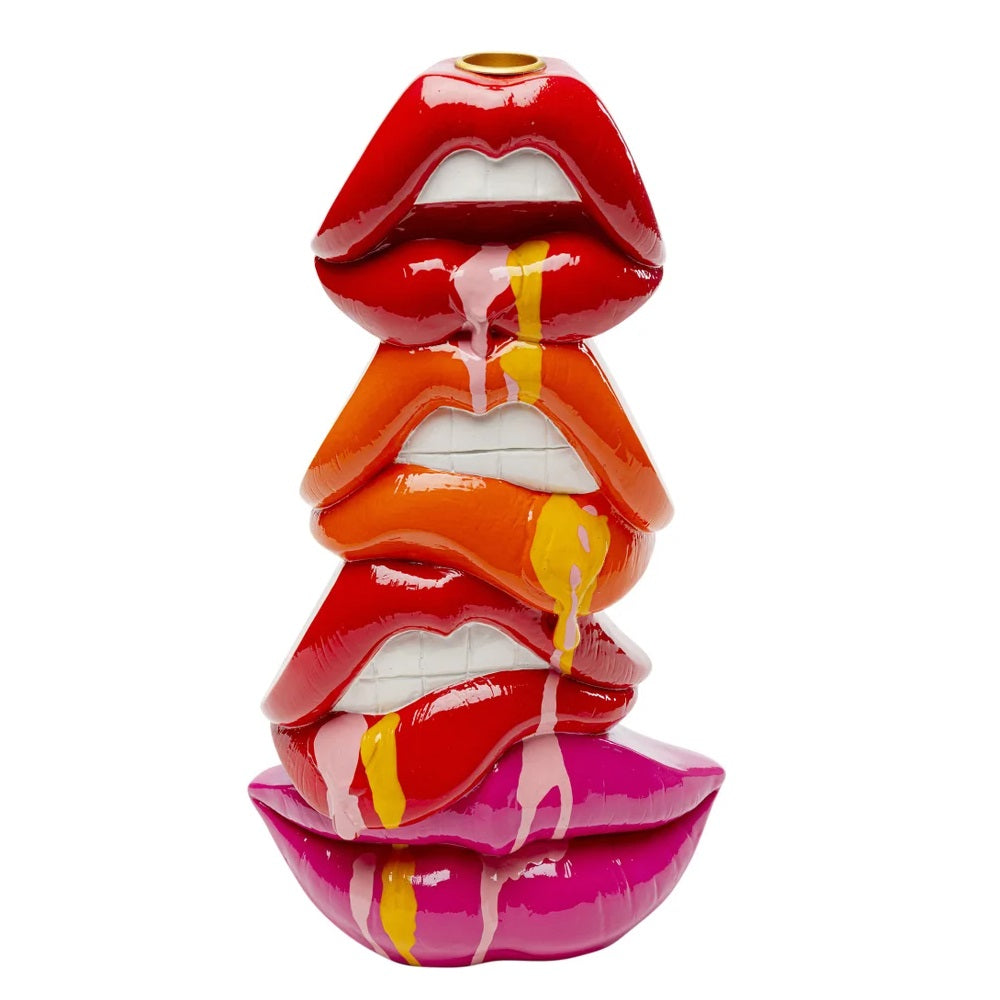 Set Decorativo Love con Scultura Mani a Cuore Rosso e Portacandela Labbra 30 cm