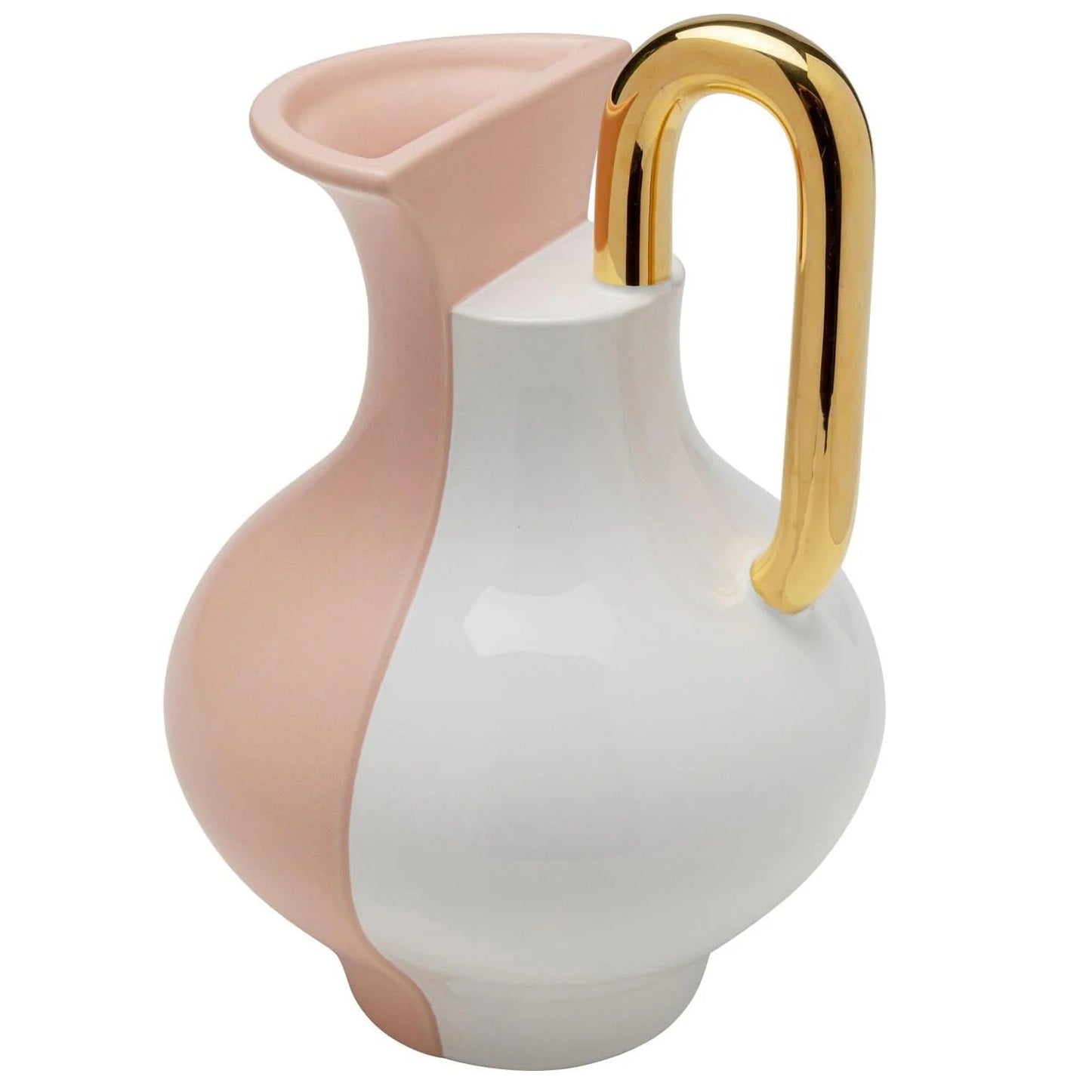 Vaso Decorativo Stage Bicolore Rosa e Bianco con Manico Oro 18cm
