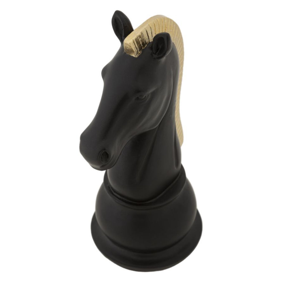 Statuetta Decorativa Cavallo Scacchi Nero e Oro 10,5 x 8,5 x H19 cm