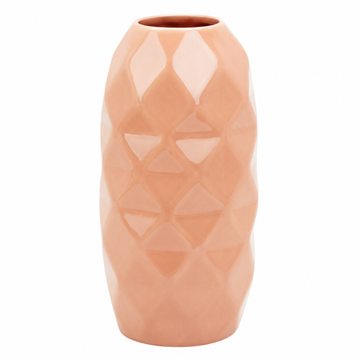 Vaso Decorativo in Ceramica Rosa h 37 cm con Design Sfaccettato