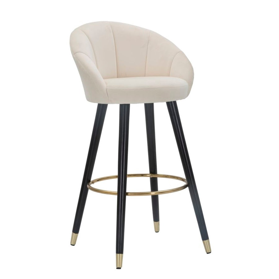 Sgabello Bar Prague Crema in Velluto 104 cm con Gambe Nere e Dettagli Oro