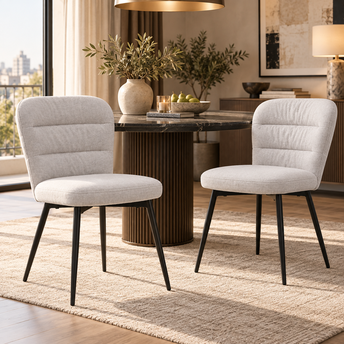 Set 2 Sedie Losanna 58x60,5x85 cm in Tessuto – Grigio e Verde