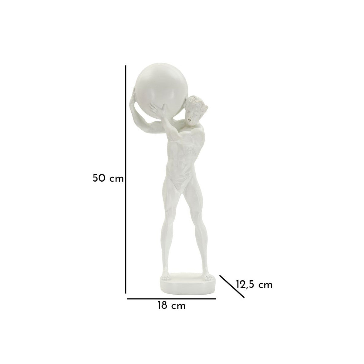 Statuetta Atlas Bianca 18x12,5x50 cm Scultura Uomo con Sfera in Poliresina
