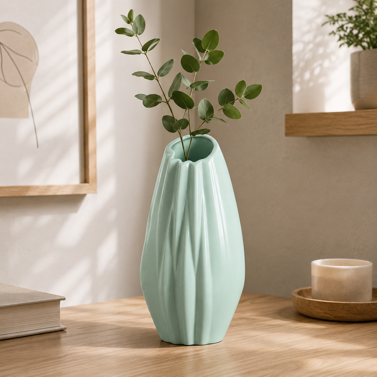 Vaso Decorativo in Ceramica Turchese Moderno 22x19x45 cm