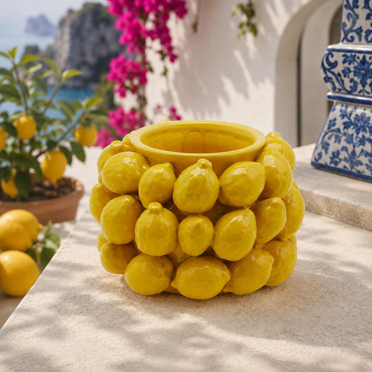 Vaso Decorativo Chakra Limoni in Ceramica Gialla H 19 cm Ø 28 cm