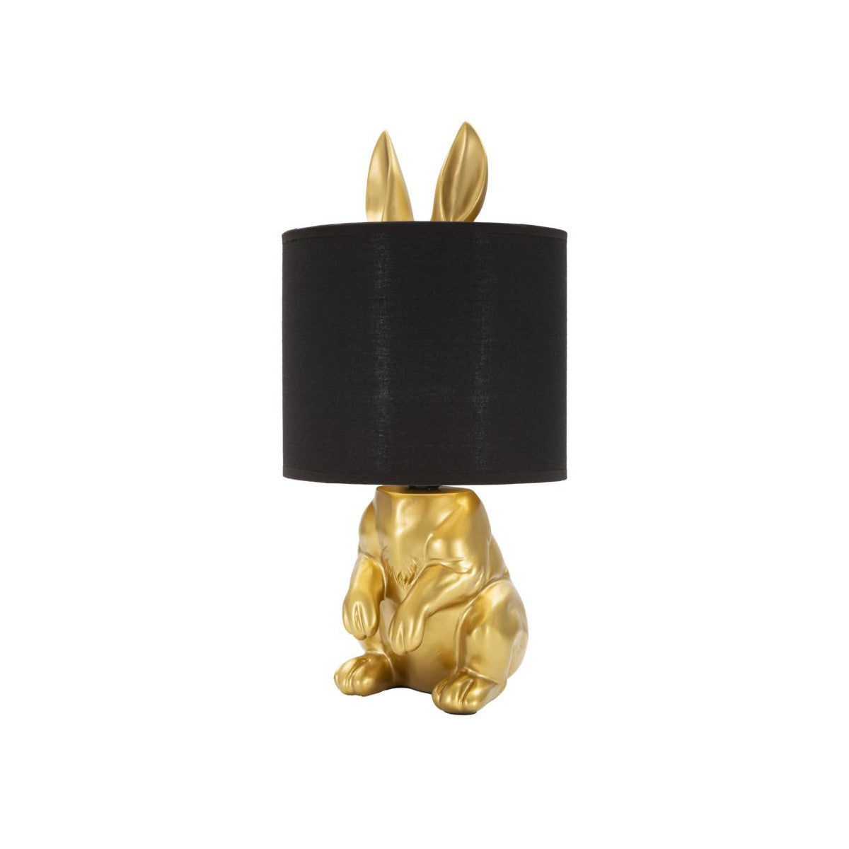 Lampada da Tavolo Coniglio Oro in Resina con Paralume Nero Ø20 x H43 cm