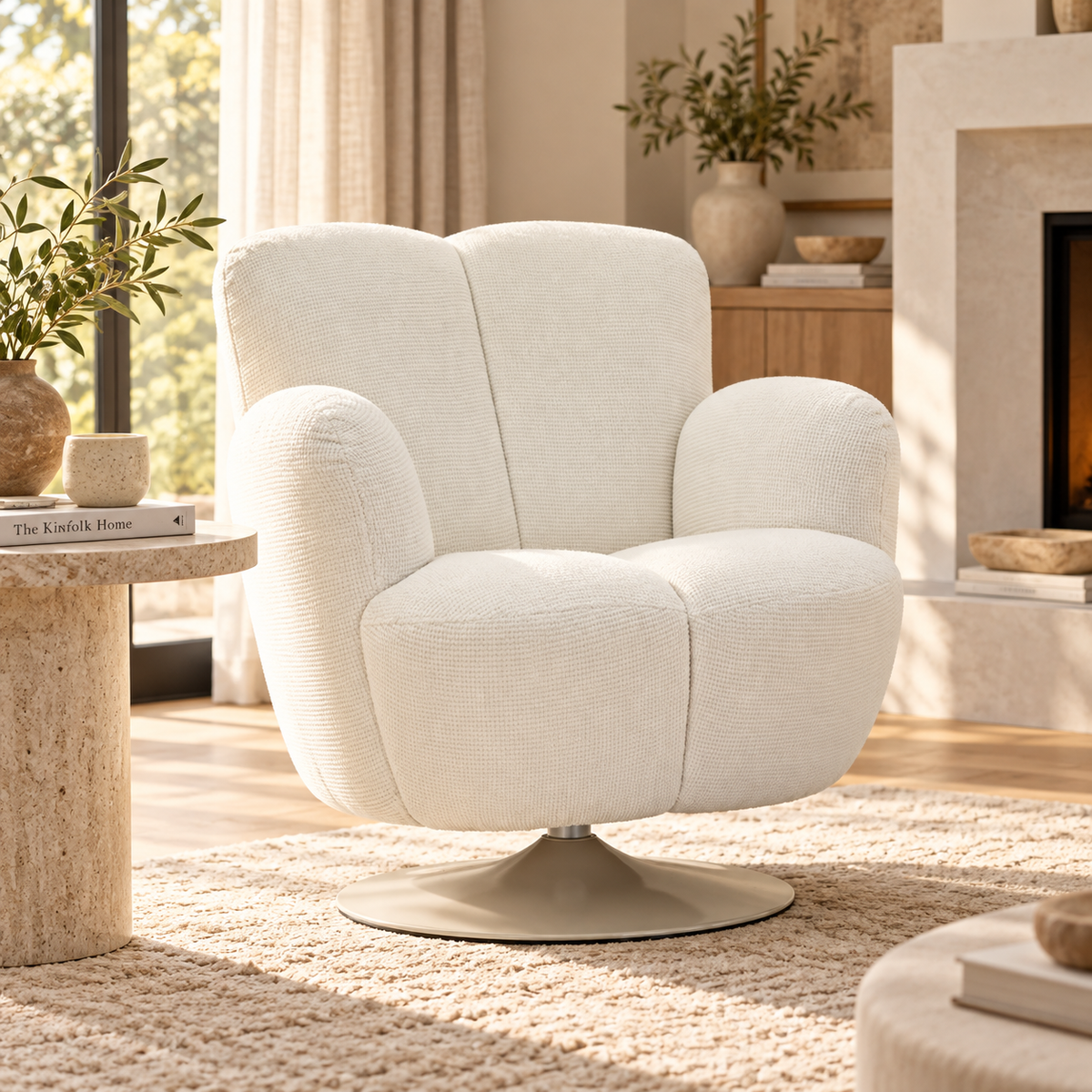 Poltrona Monaco Bianca Girevole 86x77x92 cm con Base in Metallo