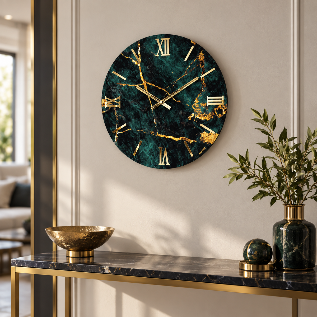 Orologio da Parete Deep Ø40 cm Effetto Marmo Verde Smeraldo con Dettagli Oro