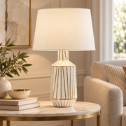 Lampada da Tavolo Tangeri Ø45x73 cm in Ceramica Bianca e Oro