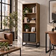 Libreria Industrial Metallo e Quercia 60x30x180 cm con 2 Ante