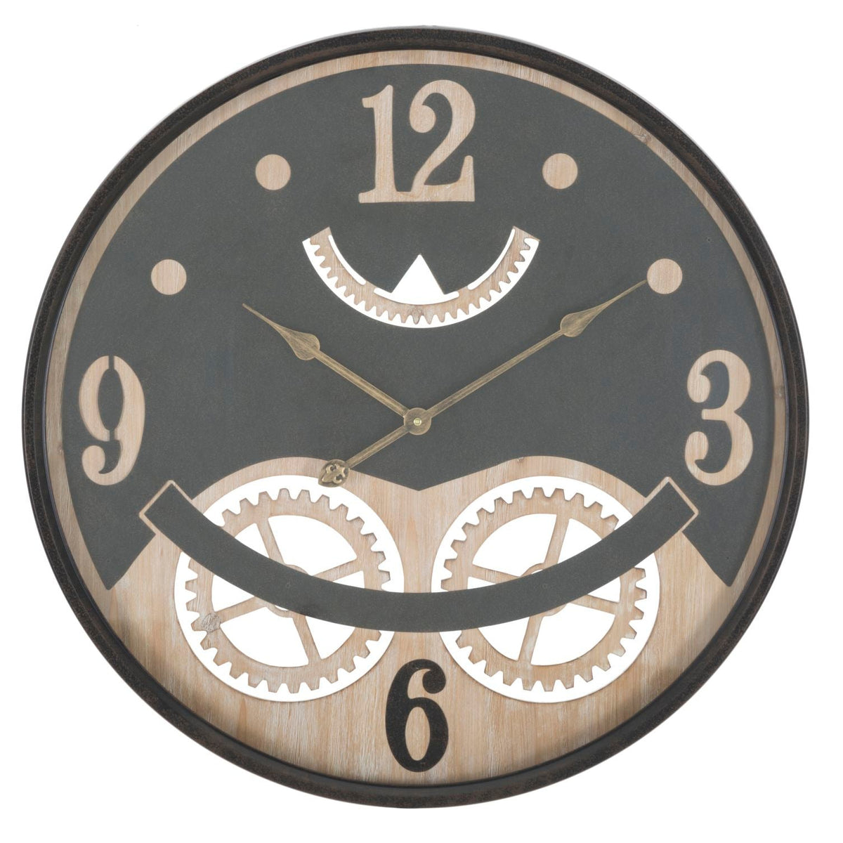 Orologio da Parete Industriale con Ingranaggi Nero e Marrone Ø67 cm