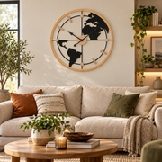 Orologio da Muro World New Ø 60 cm in Ferro e Legno con Planisfero