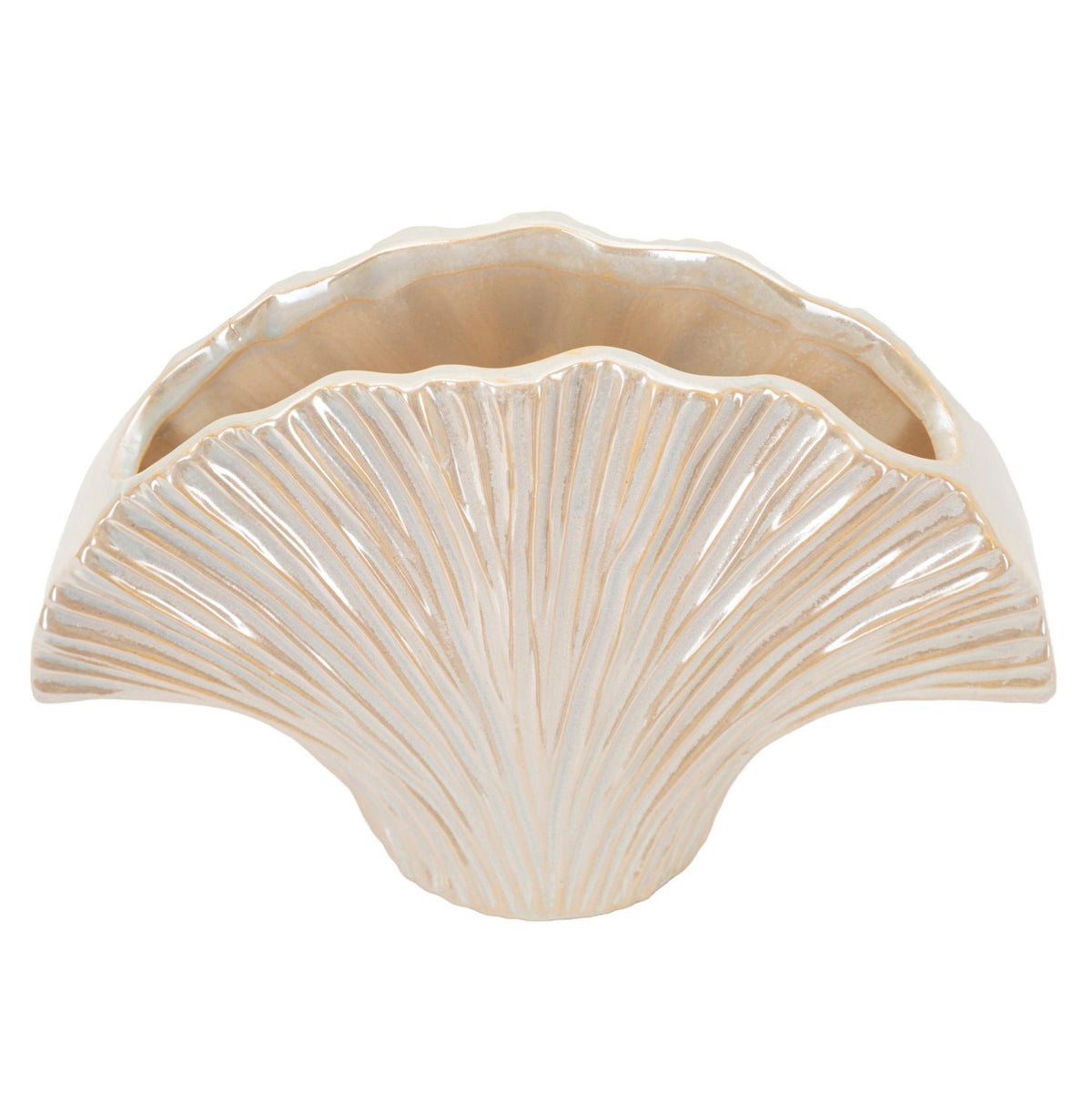 Vaso Decorativo Perly Perlato 27x8x19 cm Design a Ventaglio Elegante