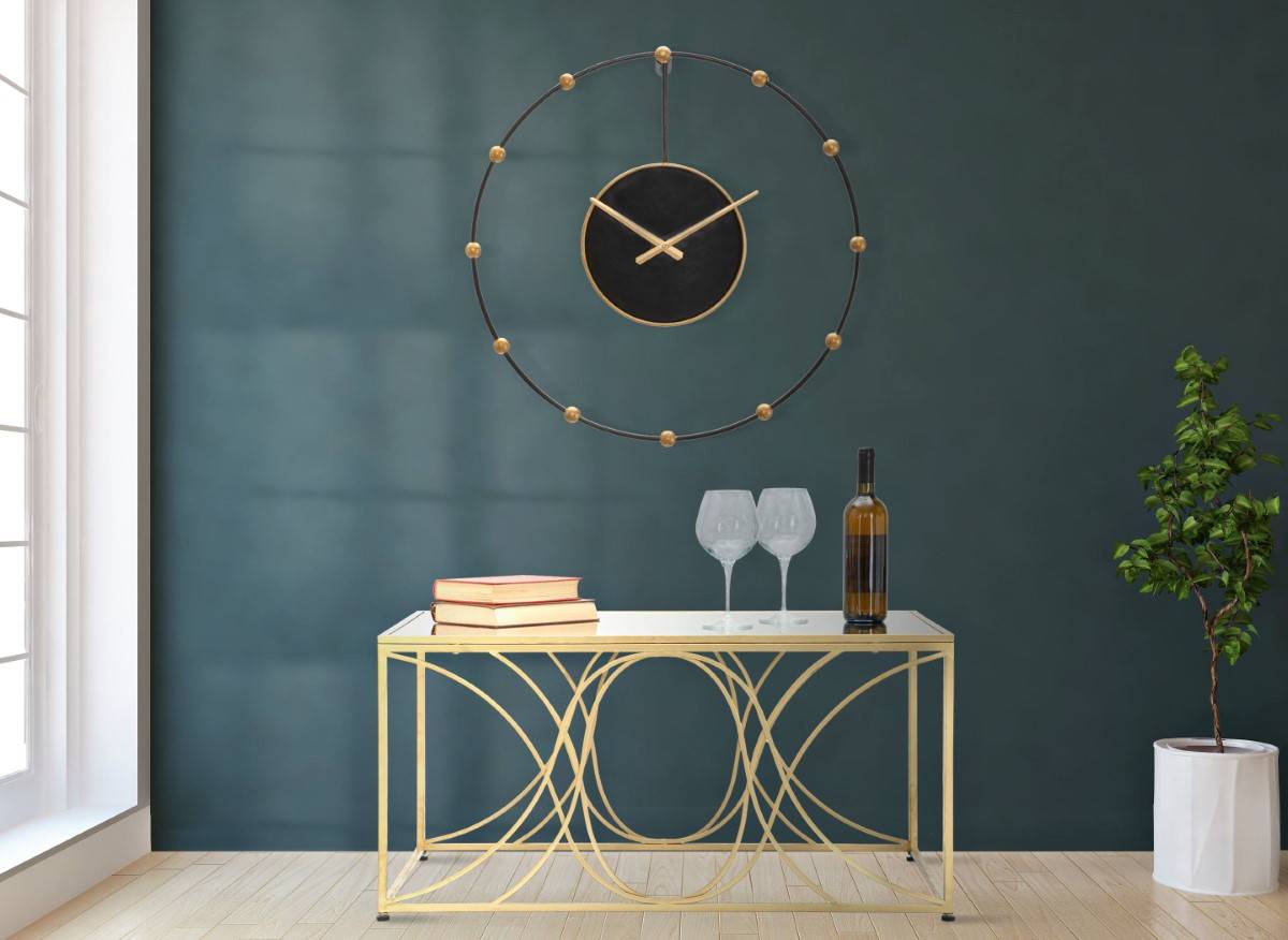 Orologio da Parete Pearl Nero e Oro in Metallo Ø61 cm Design Moderno