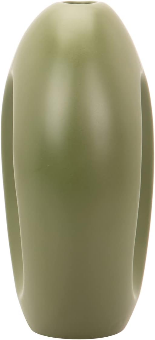 Vaso Decorativo Verde Oliva con Linee Organiche In Ceramica