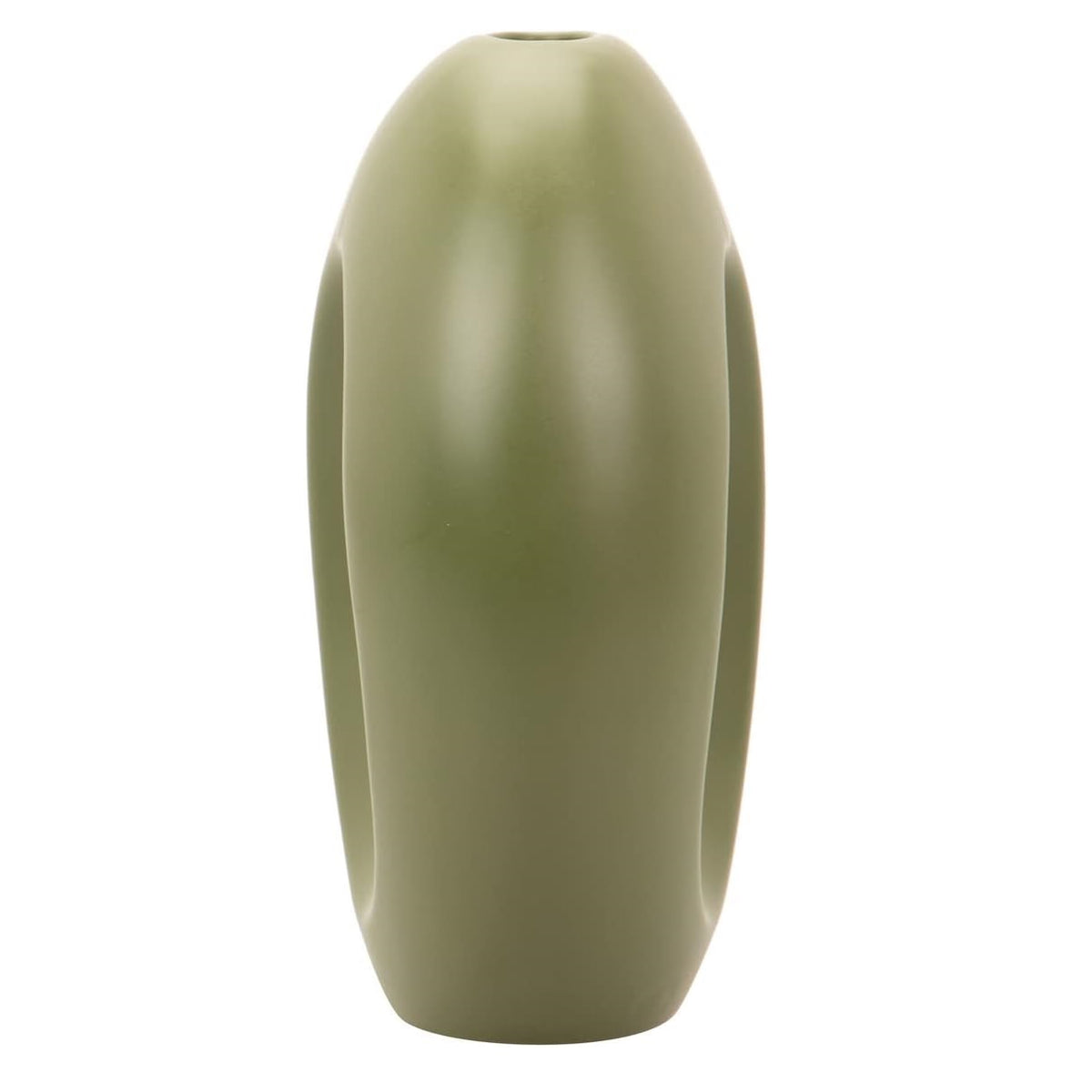 Vaso Decorativo Verde Oliva in Ceramica con Linee Organiche