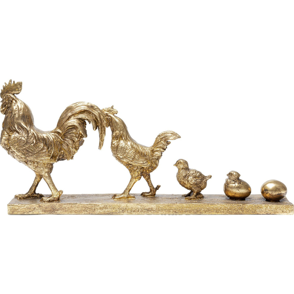 Scultura Oggetto Decorativo Famiglia di Galli Chicken Evolution Oro in Resina
