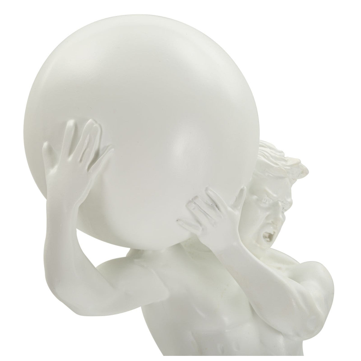 Statuetta Atlas Bianca 18x12,5x50 cm Scultura Uomo con Sfera in Poliresina