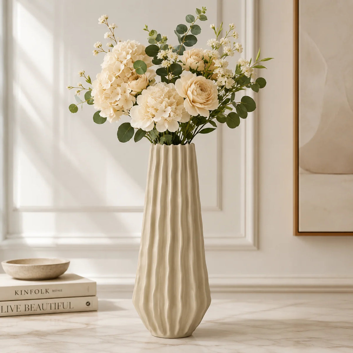 Set Eldar Beige Vaso Alto E Alzata Decorativa