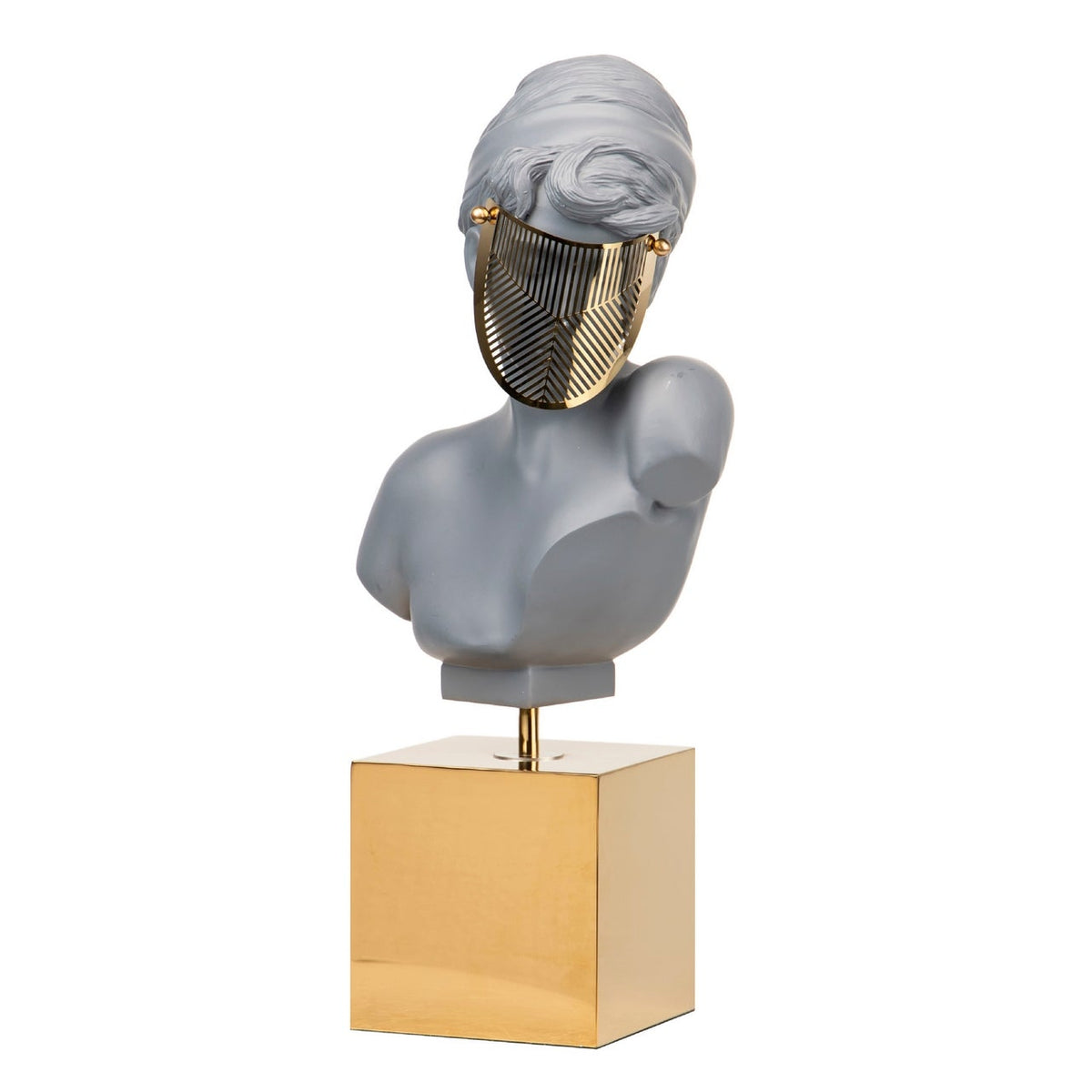 Scultura Decorativa Busto Classico Grigio con Maschera Oro H49 cm in Resina